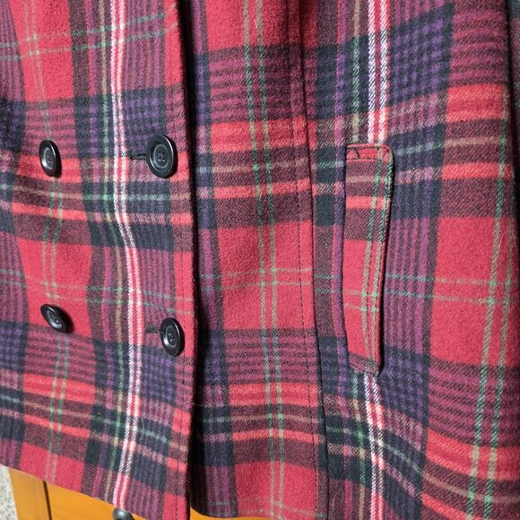 Old Navy Plaid Wool Blend Peacoat Size XXL  Lined Double Breasted Red Blue - Picture 7 of 11